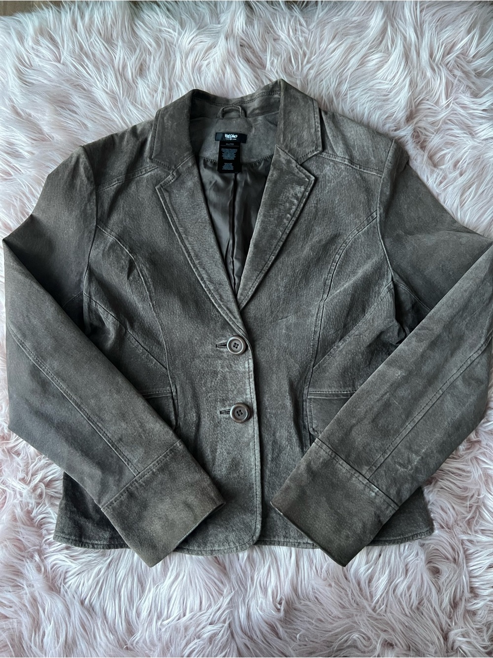 Y2k Women's Tailored 100% Leather Suede Blazer Jacket in Taupe XL